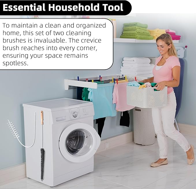 Washing Machine & Dryer Vent Cleaning Brush Kit, Lint Trap Cleaning Tool, Includes 23.6" 360° Rotating Cleaning Brush, 28" Extra Long Dryer Lint Brush, for Most Washers & Dryer Models