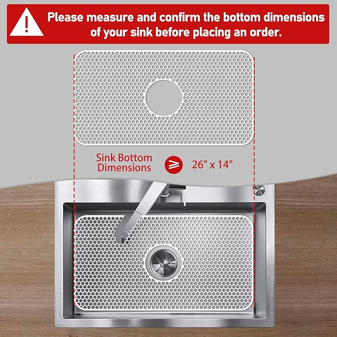 Silicone Sink Protectors for Kitchen Sink - 26"x 14" Kitchen Protector Accessory, Non-Slip Heat Resistan Mat for Bottom of Farmhouse Stainless Steel Porcelain (Center Drain Hole,White)