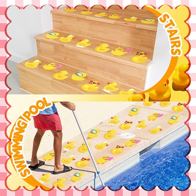 Yaomiao 24 Pcs Duck Non Slip Bathtub Stickers Shower Stickers Anti Slip Decal Threads Adhesive Appliques with Scraper Adhesive Decals for Safety Bathroom Tubs, Shower Floor, Stairs
