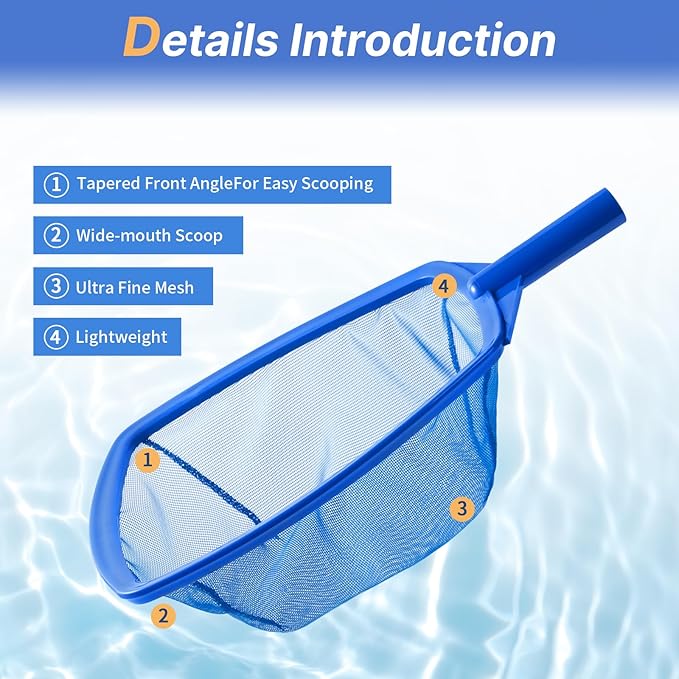 Pool Skimmer Net, Hot Tub Skimmer Spa Net with Pole, 26.3'', Ultra Fine Mesh Skimmer Rake, Swimming Pool Leaf Skimmer Net with Aluminum Pole, Spa Hot Tub Skimmer for Fast Cleaning, Leaves, Debris