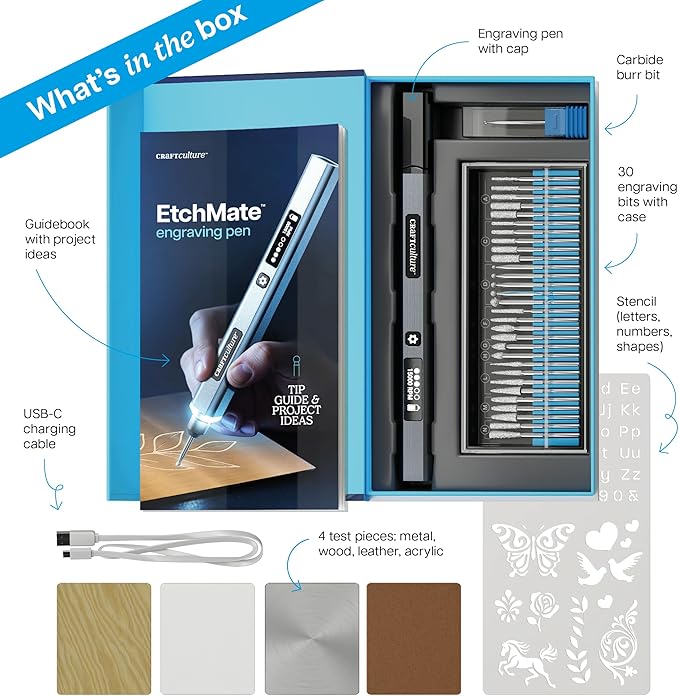 EtchMate Engraving Pen for Metal, Wood, Glass, Plastic & All Materials - Cool Birthday Gift Ideas - Engraver Pen Tool - Teen Boy Gifts - Unique Gifts for Women, Teenage Girl - Craft Kits for Adults
