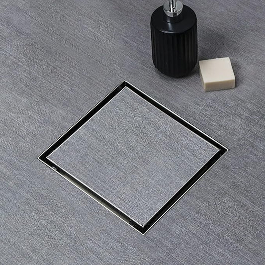 SaniteModar Shower Drain, Invisible 6 inch Square Shower Drain 2-in-1 Tile Insert Cover, 304 Stainless Steel Brushed Shower Floor Drain with Hair Catcher and Threaded Adapter