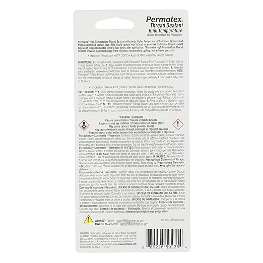 Permatex 59235 High Temperature Thread Sealant, 50 ml Tube