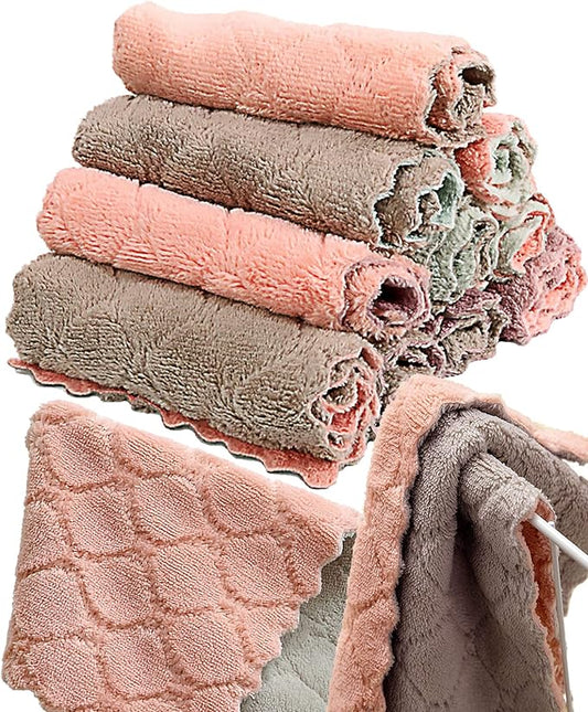 12 Pack Kitchen Towels Quick Dry Washcloths, Coral Velvet Dishtowels Multipurpose Reusable Dish Cloths, Soft Tea Towels Absorbent Cleaning Cloths Double-Sided Microfiber Towel Lint Free Cleaning Rags.
