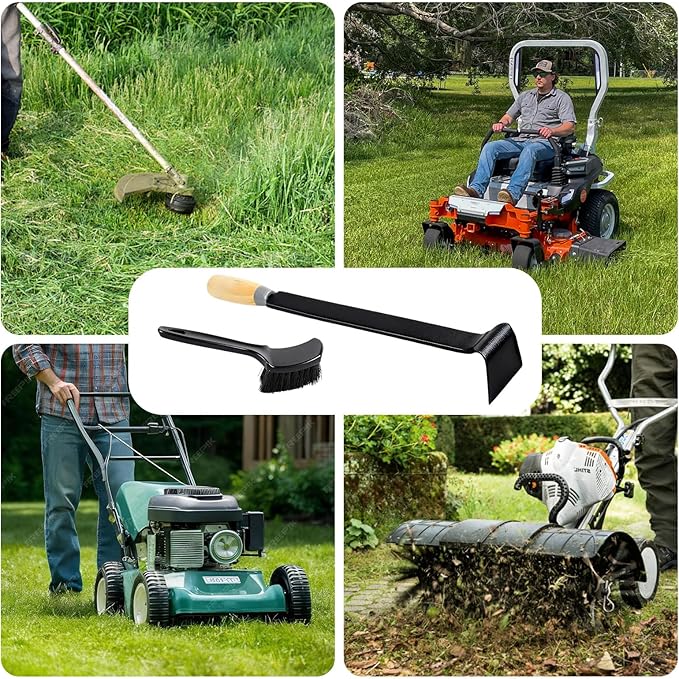 2 Pcs Lawn Mower Deck Scraper Cleaner Brush Kit High-Strength Steel Efficient Mower Deck Cleaning Tool Long Handle Lawnmower Deck Scraper for Gardening