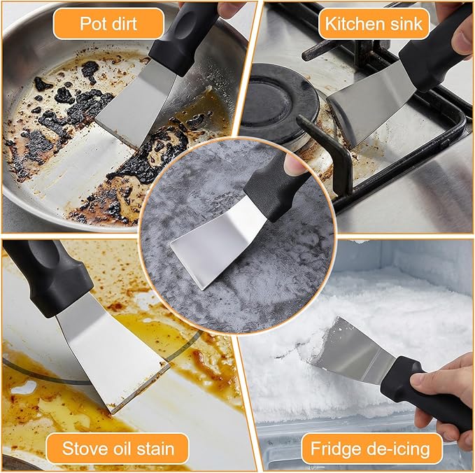 2Pcs Kitchen Stove Cleaning Brush, Bent Cooktop Scraper, Gas Stove Cleaning Brush Scraper Set, Nylon Brush Head Brushes for Kitchen Gas Burners Cooktop Pan Range Hood Grease Grime