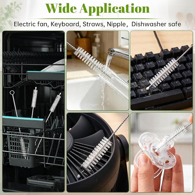 Straw Cleaner Brush Set, 10 Pieces 10 Inch Stainless Steel Handle Straw Brush Set, Extra Long Straw Brush for Tumbler, Sippy Cup, Water Bottle and Tubes