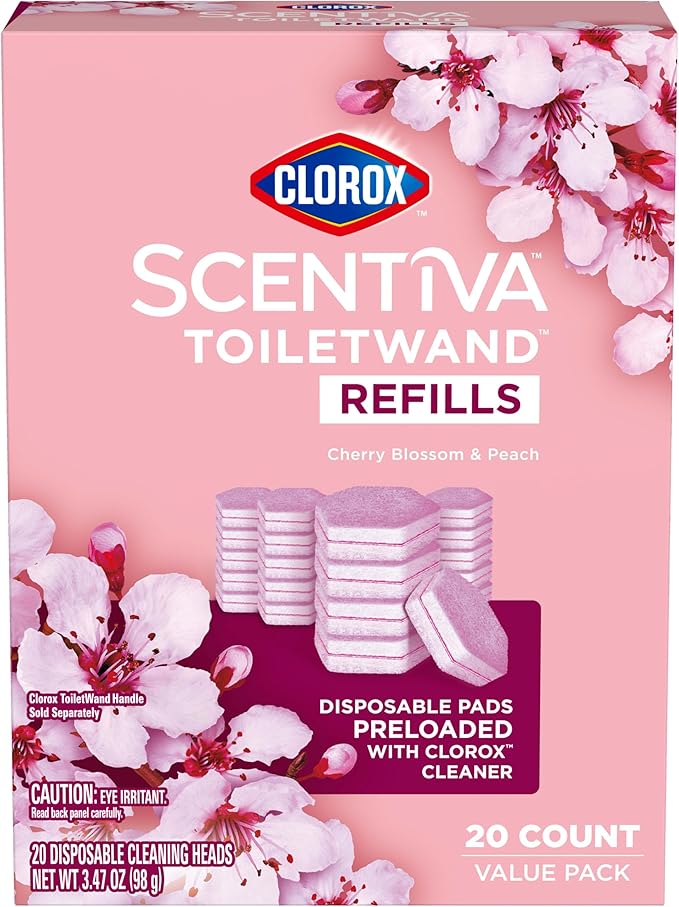 Clorox Scentiva ToiletWand Refills, Value Pack, Cherry Blossom and Peach, 20 Count
