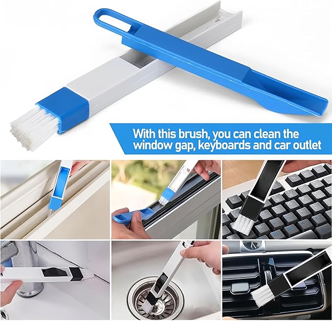5 Pack Window Cleaning Brush Tool Kit, Dry and Wet Use Window Mesh Screen Cleaner, Detachable Handle, Multi-Functional Window Track Cleaning Brush for Window Sills and Grooves