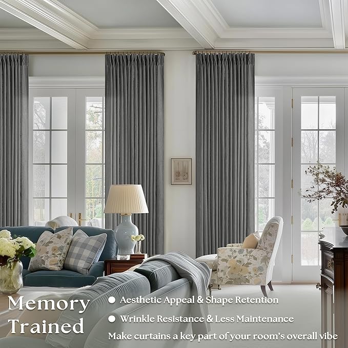 Charcoal Grey Pinch Pleated Linen Curtains 90 Inches Long for Living Room Bedroom 2 Panels Light Filtering Pinch Pleat Hooks Rings Back Tab Dark Grey Modern Farmhouse 90 Inch Window Curtain Drapes