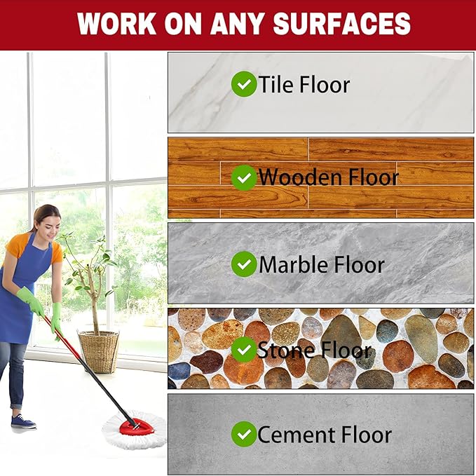 12 Pack Spin Mop Replacement Heads, Mop Replace Head Easywring 1-Tank System, Mop Head Replacement for Hardwood Floor Cleaning, Machine Washable and Easy to Replace