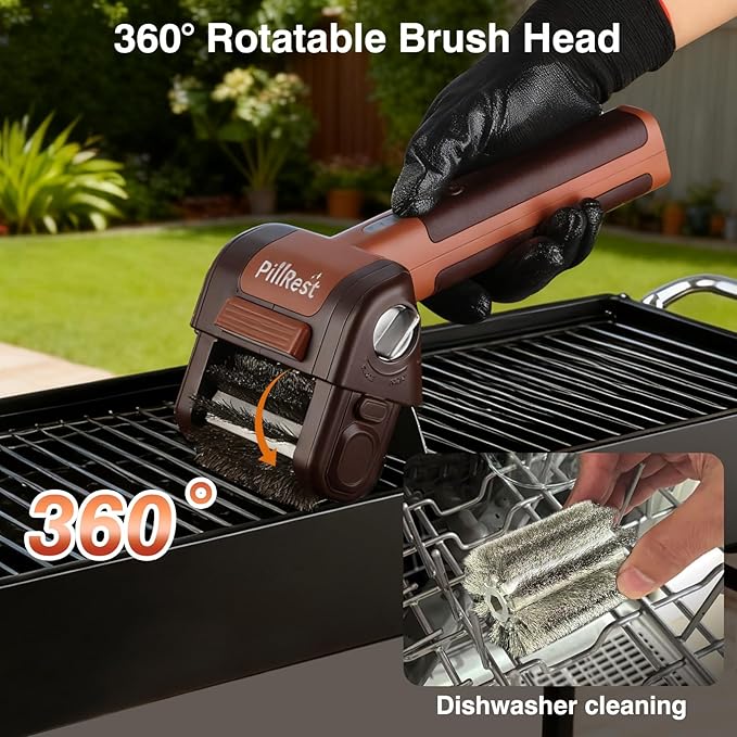 Electric Grill Brush, Cordless Rechargeable Grill Cleaner with LED Light - 950 RPM Spinning 304 Stainless Steel Head, Cool Fathers Day BBQ Accessories Gifts for Husband Dad Boyfriend Son or Brother