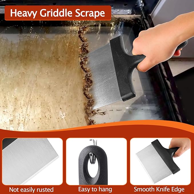 Griddle Cleaning Kit for Blackstone, Professional Flat Top Grill Cleaning Kit, with Heavy Duty Griddle Scraper, Grill Bricks, Scouring Pads & Ergonomic Handles
