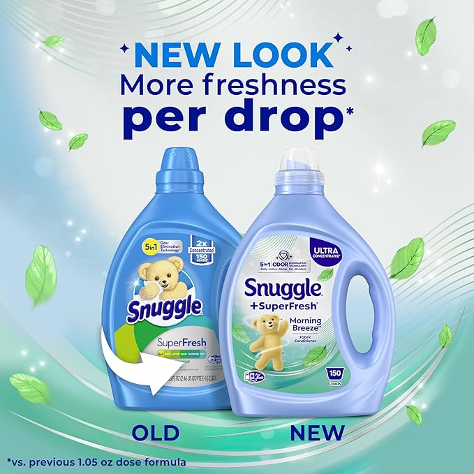 Snuggle SuperFresh Fabric Softener Liquid, Ultra Concentrated, 78.8 Oz, 150 Medium Loads, Morning Breeze Fabric Conditioner, Lasting Scent, Fights Stubborn Odors, Softens, Reduces Static & Wrinkles
