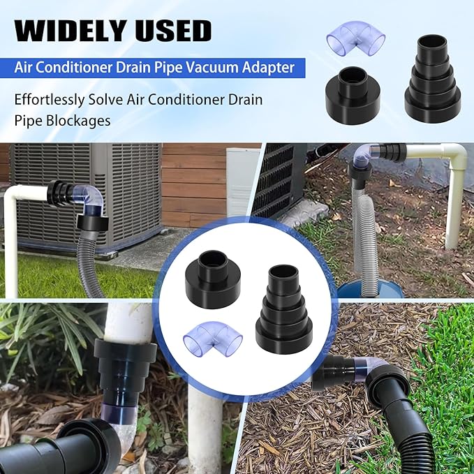 AC Drain Line Cleaner Tool with PVC Adapter kit, for Vacuum Hose 1-1/4", 1-7/8", 2-1/2" and Pipe Sizes 3/4", 1", 1-1/4", 1-1/2", 2
