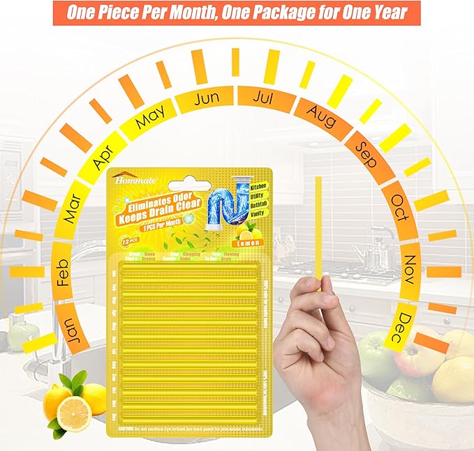 Drain Cleaner Sticks Enzyme Drain Stick Lemon Scent Pipe Cleaning Drains Stix Odor Remover Prevent Clogged Drains