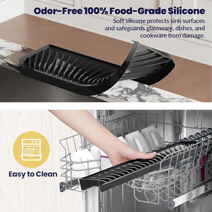 NiHome Multi-Use Silicone Kitchen Sink Edge Guard for Stone Countertop Edges 3.15"-4" Wide, Upgraded Slope Design with Raised Drainage Channels, Protector for Kitchen Sink, Bathtub, Wash Basin (Black)