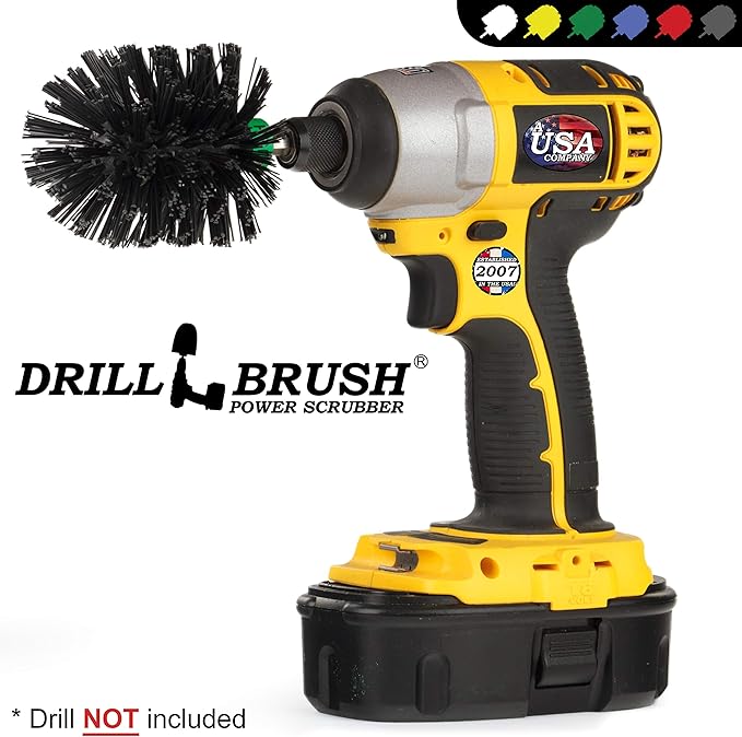 Ultra Stiff Black Electric Spin Scrubber - BBQ Cleaning - Industrial Power Scrubber for Drill - Safe Grill Cleaner - Wire Brush for Drill Alternative - Concrete Scrubbing Brush - Outdoor Cleaning Tool