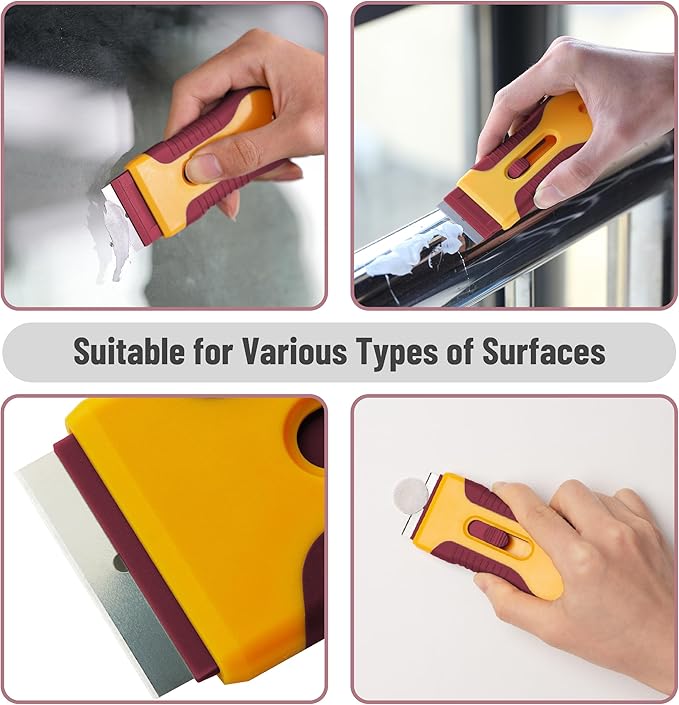 Bates- Razor Blade Scraper Tool, 2 Pack, 30 Extra Steel Blades, Anti-Slip Ergonomic Handle Design, Razor Scraper Set for Cleaning Window, Paint, Oven, Glass, Stove