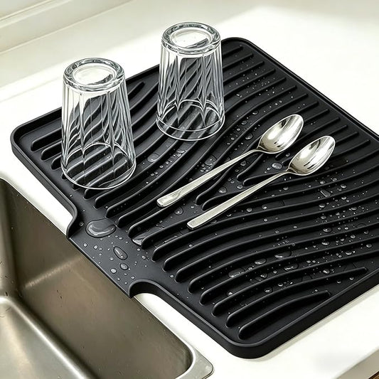 Silicone Dish Drying Mat,Dish Drying Pad,kitchen accessories,with Built-In and Non-Slip Drain,easy Clean, fit for kitchen, Bar, RV, Refrigerator and Drawer Liner, 15.7 * 13 in Black 1PCS by EBIGIC