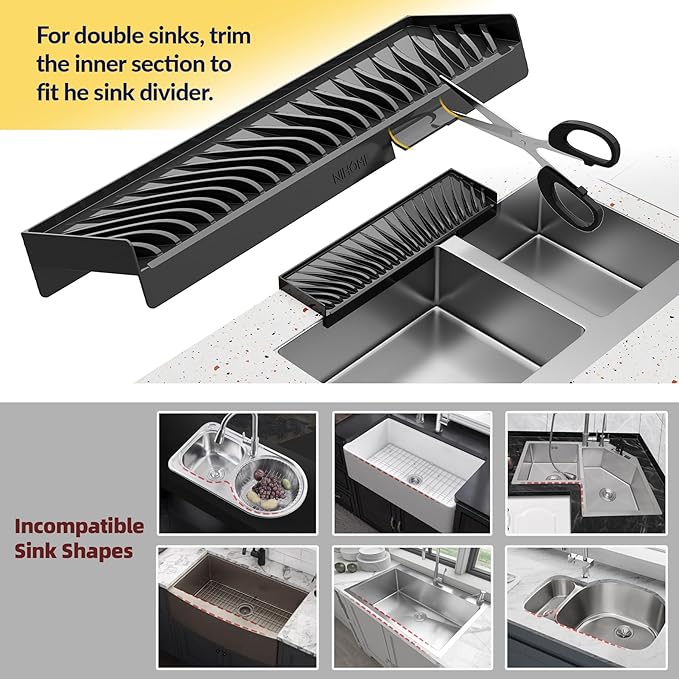 NiHome Multi-Use Silicone Kitchen Sink Edge Guard for Stone Countertop Edges 3.15"-4" Wide, Upgraded Slope Design with Raised Drainage Channels, Protector for Kitchen Sink, Bathtub, Wash Basin (Black)