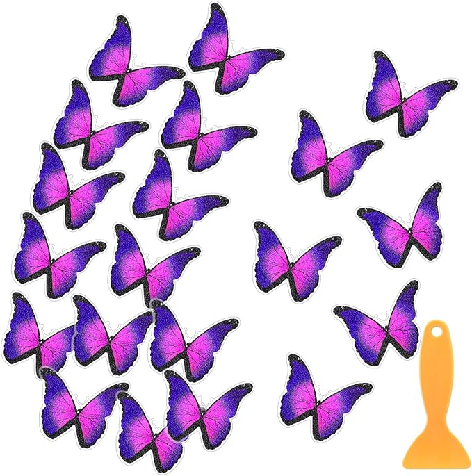 20 Pcs Non Slip Bathtub Stickers Anti Slip Shower Stickers Butterfly Anti Skid Bathtub Decals Adhesive Shower Grips Peel and Stick Treads Applique with Scraper(Purple,Butterfly)