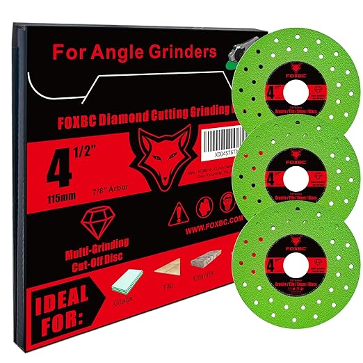 FOXBC 4-1/2 inch Tile Cutter Diamond Saw Blades for Angle Grinder, Multi-Purpose Cut-Off & Grinding Disc for Porcelain, Glass, Ceramic, Marble, Stone, 7/8" Arbor - 3 Pack