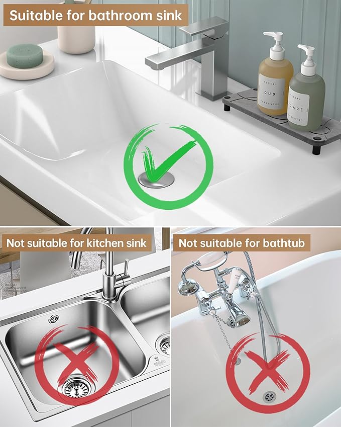 Fransiton Bathroom Sink Stopper, 1.1-1.77 Inch Basin Pop Up Sink Drain Stopper, Anti Clogging Drain Plug with Detachable Hair Catcher, Dark Bronze
