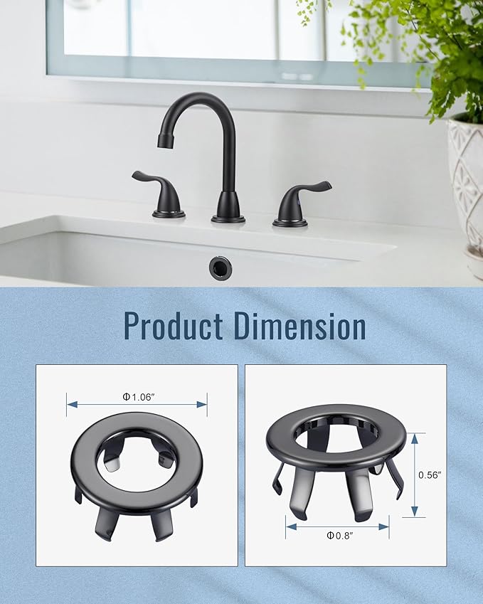 ARCORA Bathroom Sink Overflow Ring: 2 Pack Solid Brass Bathroom Vessel Sink Overflow Cover Basin Trim Ring Hole Insert Caps Black Stainless