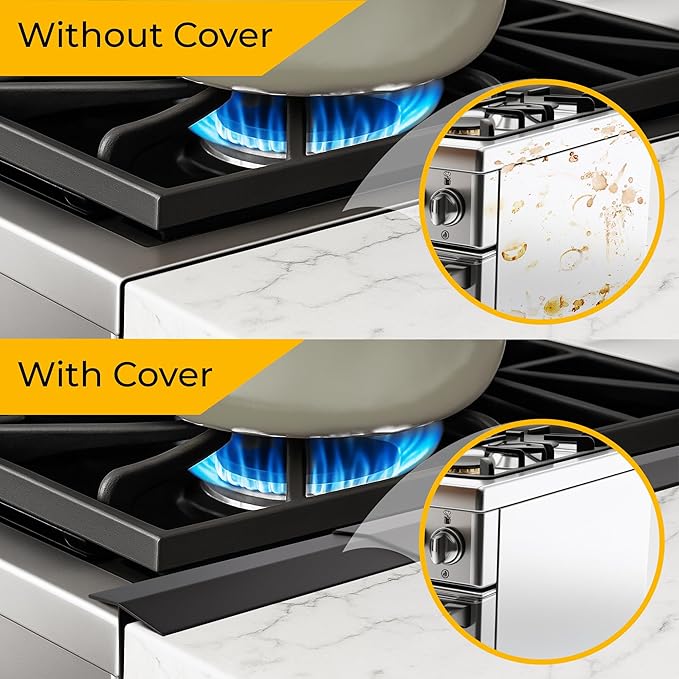 T-Shaped Stainless Steel Stove Gap Covers with Non-Slip Grip Strips – Extendable Length Stove Gap Filler (2 Pack, 14"-27.5") – Non-Sliding, Heat Resistant for Seamless Kitchen Protection (Black)