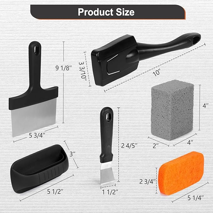 SHINESTAR 12-Piece Griddle Cleaning Kit for Blackstone Flat Top Grill, Includes Scouring Pads with Handle, Cleaning Brick, Scraper, Brush – Deep Cleaning, Degreaser & Stain Removal