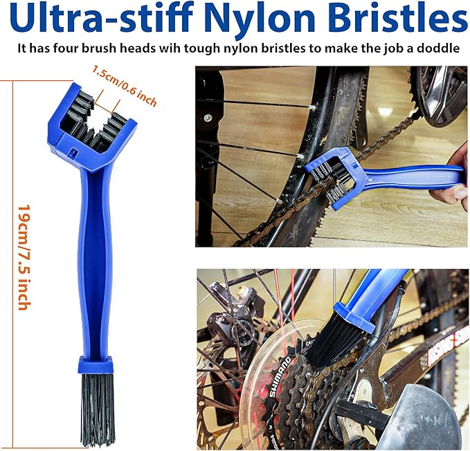 Chain Cleaner Bicycle, Bike Chain Cleaning Tool Kit with Scrubber Brushes and Gear Scraper, Easy Chain Maintenance for Road, Mountain, BMX, and Commuter Bikes