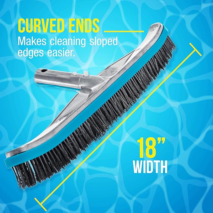U.S. Pool Supply Pool Brush Head for Inground Pools - 18" Stainless Steel Pool Brush, Metal Wire Bristles, Underwater Scrubber Brushes - Remove Calcium Build-Up on Tiles, Rust Stains on Concrete Walls