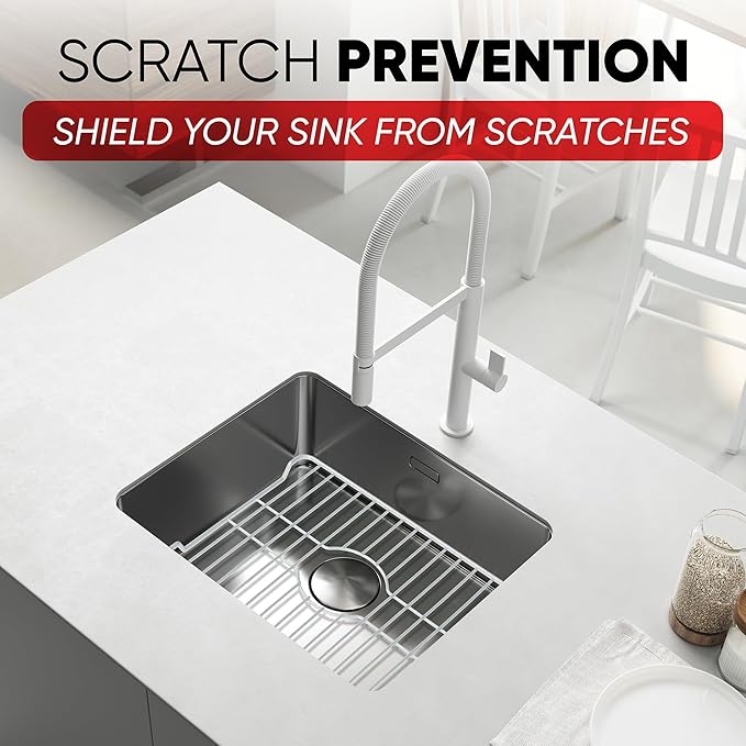 Better Houseware Sink Protectors for Kitchen Sink, Protective Metal Grid, 16x12.3x1 inches, White Kitchen Sink Mat to Shield Sink Base from Scratches, Rust-Resistant Coating, M
