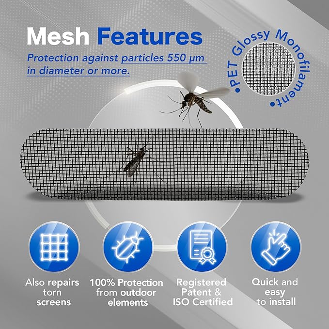 Window Weep Hole Screen Patch, Black Polyester Mesh — Strong Adhesive, Quick Drainage, Durable Fine Mesh Cover (2.6" x 0.63", 20 Piece)