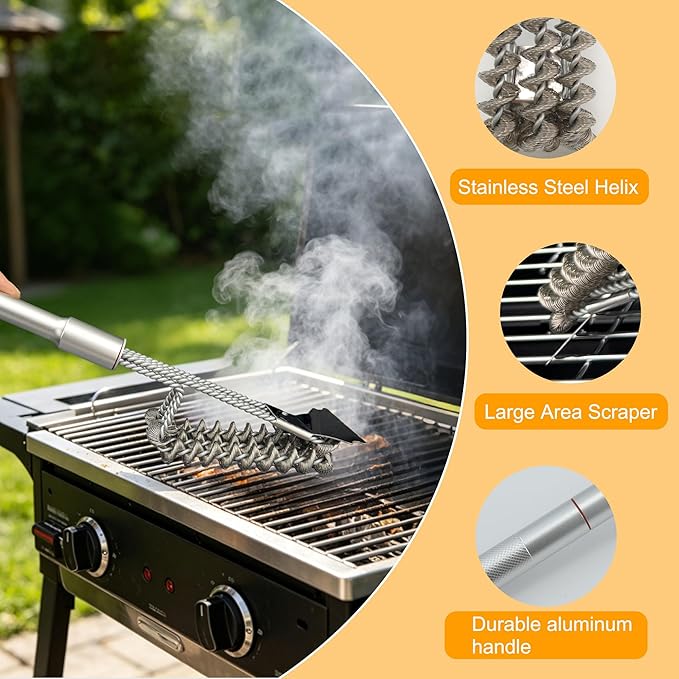 Grill Brush with Scraper Bristle Free – Stainless BBQ Grill Brush for Outdoor Grill with Removable Metal Handle, Safe Grill Accessories for Gas/Charcoal Grill - for Home, Camping, Backyard