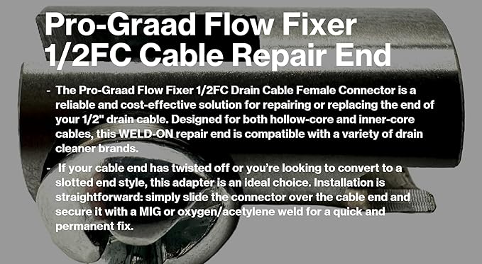 1/2FC Flow Fixer | 1/2” Drain Cable Repair End | Weld-On Female Slotted Connector Bit for Broken Drain Cleaning Machine Cables | Fits All 1/2” O.D. Drain Cables