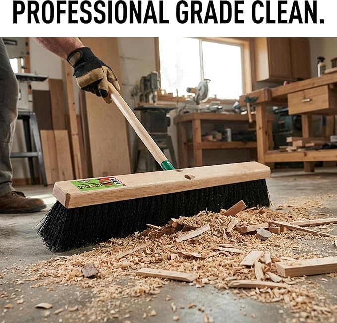 Black Indoor Push Broom Head – Heavy Duty Hardwood Block – Polypropylene Bristles – Deck Scrub Brush – Two Threaded Handle Holes for Better Assist (24")