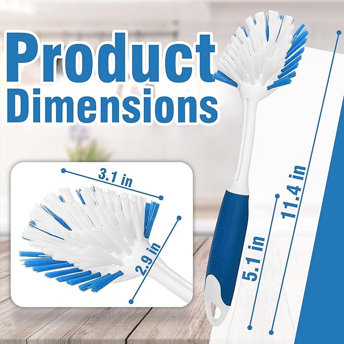 PHYEX 2-Pack Dish Brushes with Scraper, Durable Nylon Bristles Kitchen Scrub Brush, Dish Scrubber with Handle for Pans, Sink, Bathroom
