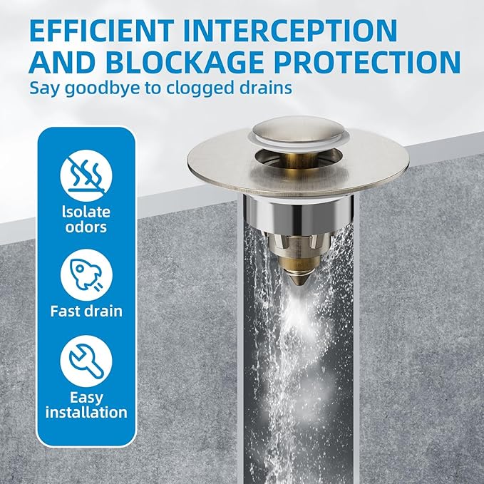 Bathroom Sink Drain Stopper - Pop Up Drain Stopper for Bathroom Sink - Bathroom Sink Hair Catcher Strainer,Brushed Nickel