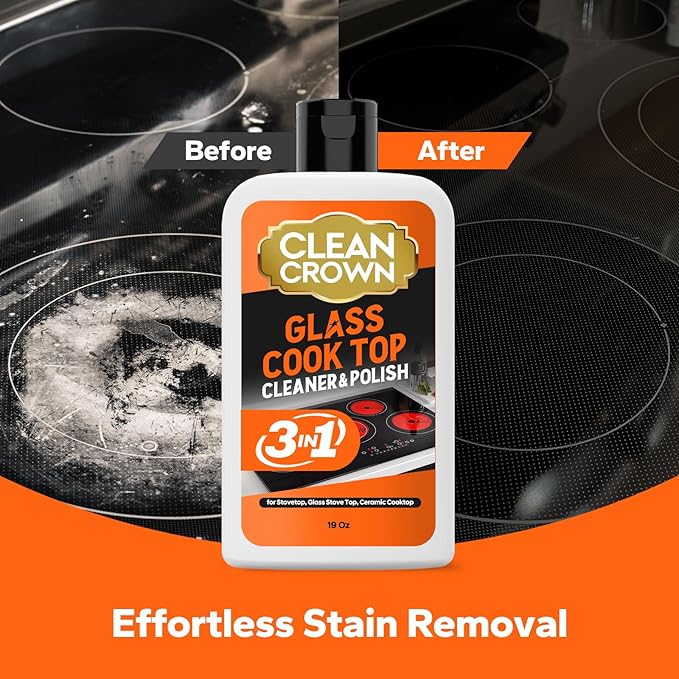 3-in-1 Cooktop Cleaner Kit (19 Oz Cooktop Cleaner + Scrubbing Pad + Scraper), Stovetop Cleaner for Electric Top Stoves, Ceramic Cooktops & Fireplace Glass, Remove Burned on Food, Grease