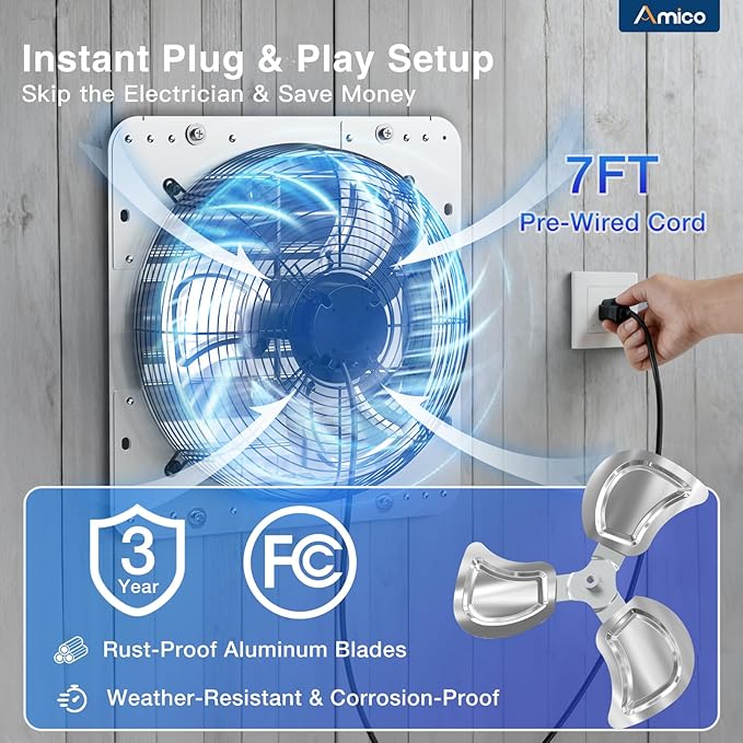 Amico 18 Inch Shutter Exhaust Fan with Remote,Energy Efficient &Quiet 56W EC Motor 2300 CFM Wall Mount Ventilation Fan for Garage,Greenhouse,Attic&Chicken Coop,9-Speed Adjustable,Plug In,Timer,FCC