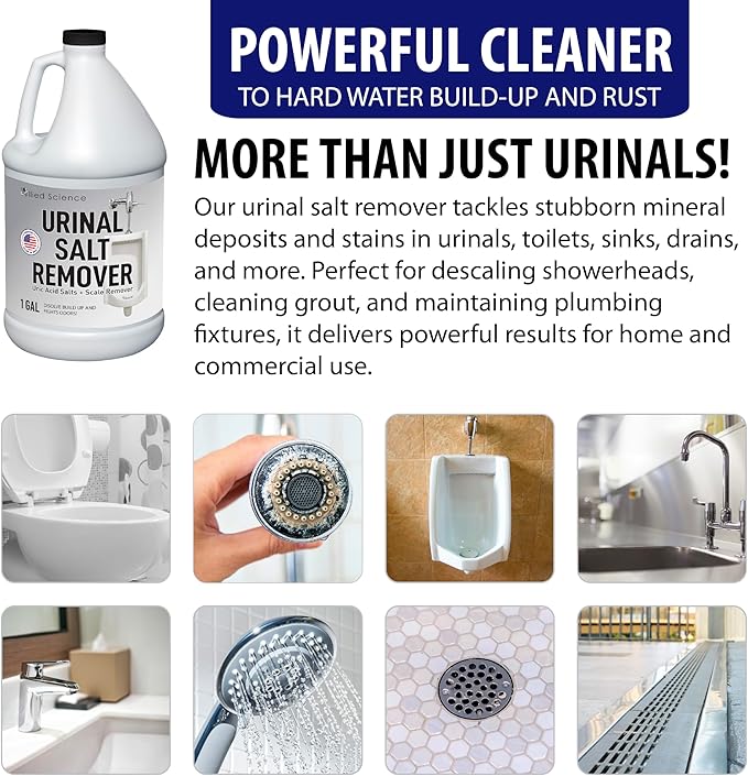 Allied Science Urinal Salt Remover - Uric Acid Salts Scale Remover Unclogs Urinals and Removes Uric Acid Odors - 8 Gallons