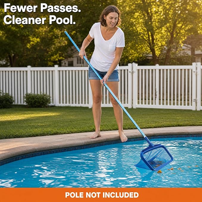 STARGOODS 20" Pool Skimmer Net - Heavy-Capacity Deep Bag Leaf Rake for Inground & Above Ground Pools - Fine Mesh Catches Leaves, Pet Hair & Debris - Pool-Safe Rounded Edges - Fits Standard Poles, Blue