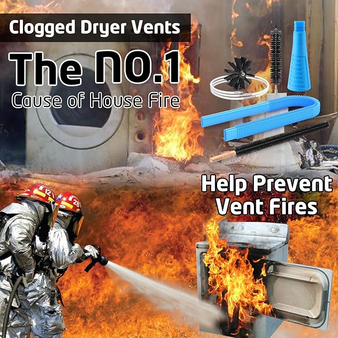 22-Piece 50-Feet Dryer Vent Cleaner Kit, Dryer Vent Cleaning Kit Lint Remover with Dryer Vent Brush, Vacuum Hose Attachment Cleaning Tools, Flexible Lint Trap Brush, Vacuum & Dryer Adapters