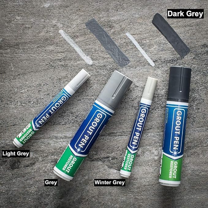 Grout Pen Tile Paint Marker: Waterproof Grout Colorant and Sealer Pen to Renew, Repair, and Refresh Tile Grout - Cleaner Coating Stain Pens - 2 Pack, 5mm Narrow Dark Grey and 5mm Narrow White Tip