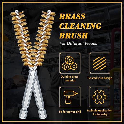 12 Pieces Bore Brush for Drill Wire Bore Brush Set Wire Cleaning Set Stainless Steel Cleaning for Power Drill Impact Driver (Brass)