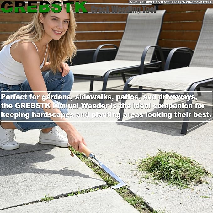 GREBSTK Crack Weeder Crevice Weeding Tool Manual Weeder Beech Handle Lawn Yard Gardening Tool