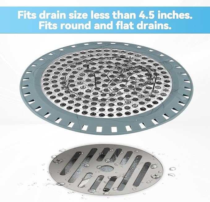 Shower Drain Hair Catcher,Aluvor Shower Drain Cover Bathtub Drain Strainers Weighted Metal Hair Trap Stopper Sink Protector Filter Bathroom Flat Strainer Stopper (Greyishblue)