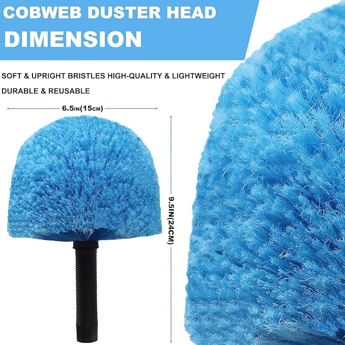 2 Pack Blue Twist-On Cobweb Duster Head Brush - Efficient Indoor & Outdoor Spider Web Cleaning Solution - Fits Standard Acme Threaded Poles - Durable & Versatile Spider Web Corner Cleaner Head Only